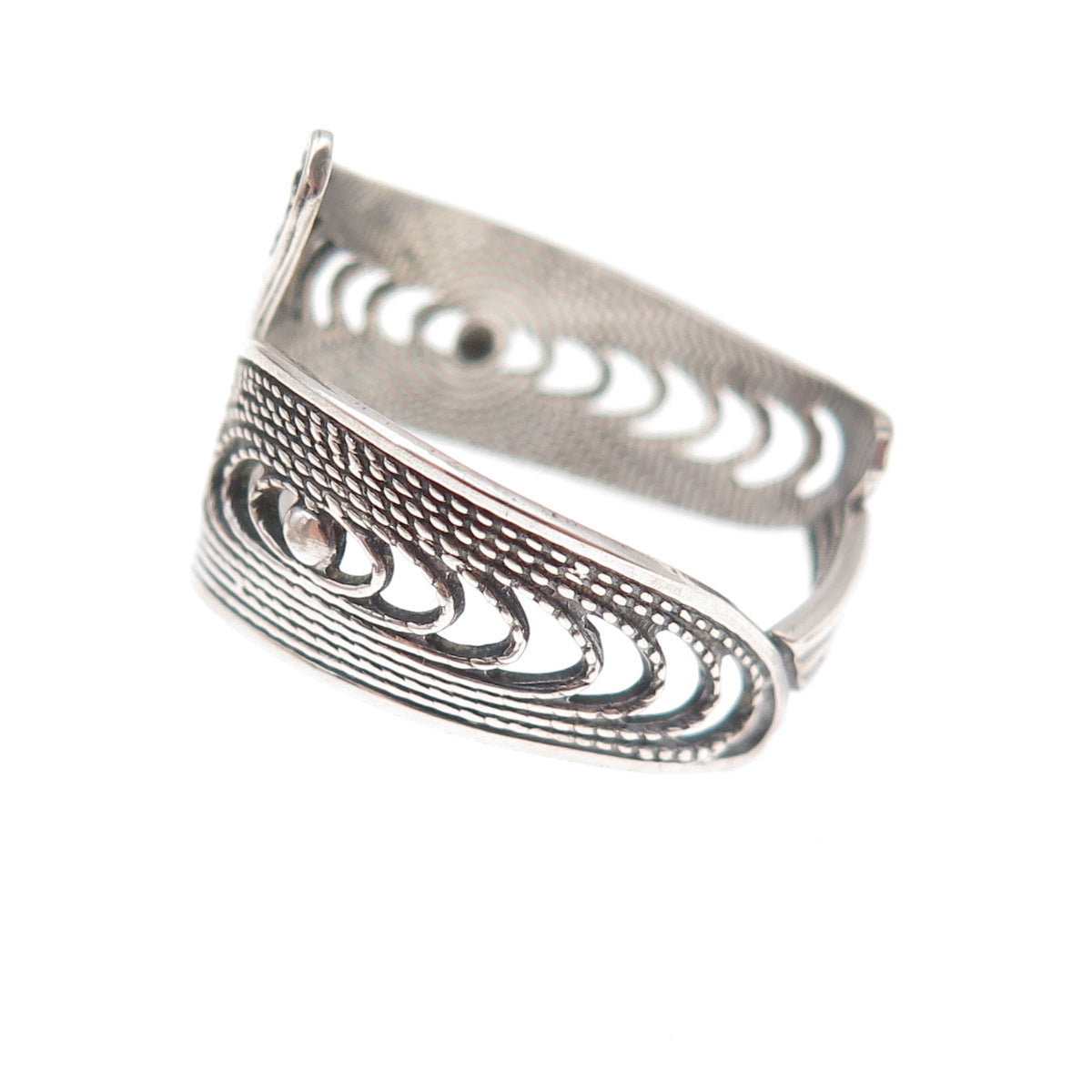 Beau Sterling Silver Antique Art Deco Filigree Bypass Adjustable Ring Size 9.75