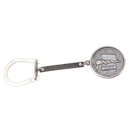 800 Silver Antique Art Deco Rod of Asclepius Symbol Oxidized Key Fob Holder
