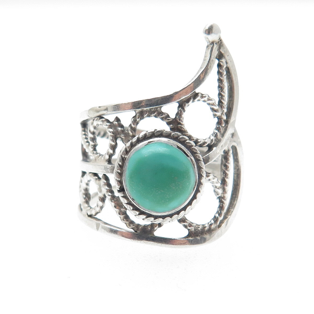 925 Sterling Silver Vintage Real Royston Turquoise Modernist Ring Size 7.5