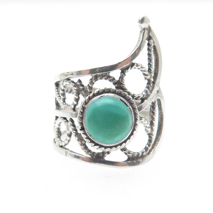 925 Sterling Silver Vintage Real Royston Turquoise Modernist Ring Size 7.5