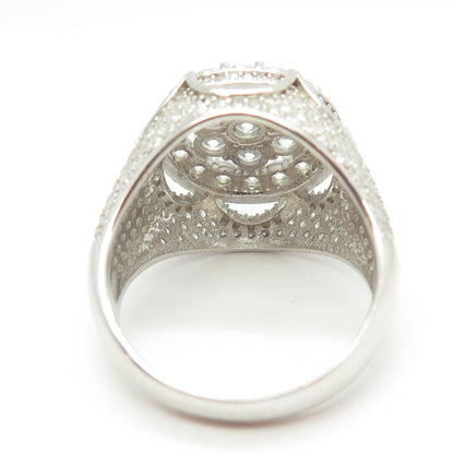 925 Sterling Silver Pave C Z Domed Ring Size 11