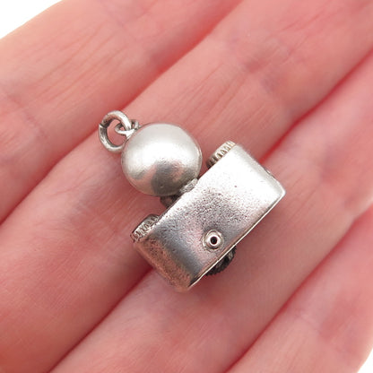 925 Sterling Silver Antique Art Deco Camera Zippo Lighter 3D Mini Charm Pendant
