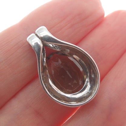 KABANA 925 Sterling Silver Vintage Real Oval-Cut Smoky Quartz Minimalist Pendant