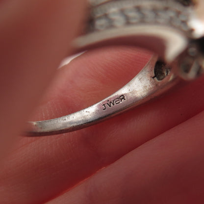 Jane Seymour 925 Sterling Silver 14K Gold Real Diamond Open Heart Ring Size 6.75