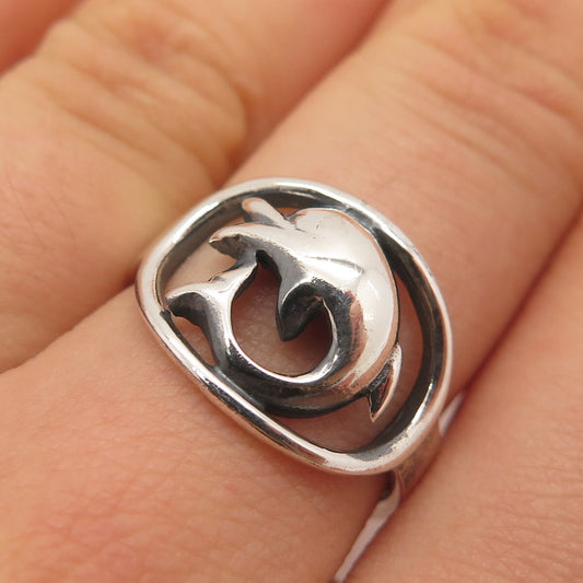 925 Sterling Silver Vintage Friendly Dolphin Ring Size 8