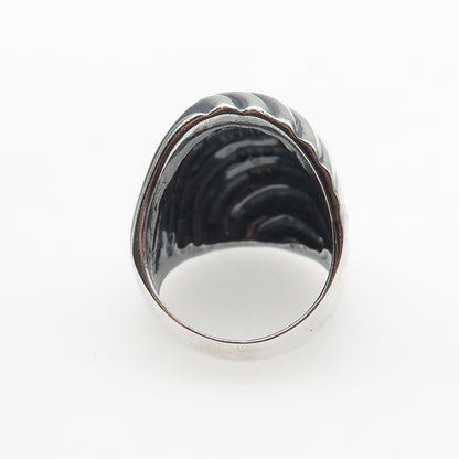 925 Sterling Silver Vintage Mexico Modernist Wavy Oxidized Ring Size 7.5