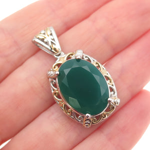 Chuck Clemency & Karis 2-Tone Real Green Onyx Floral Pendant