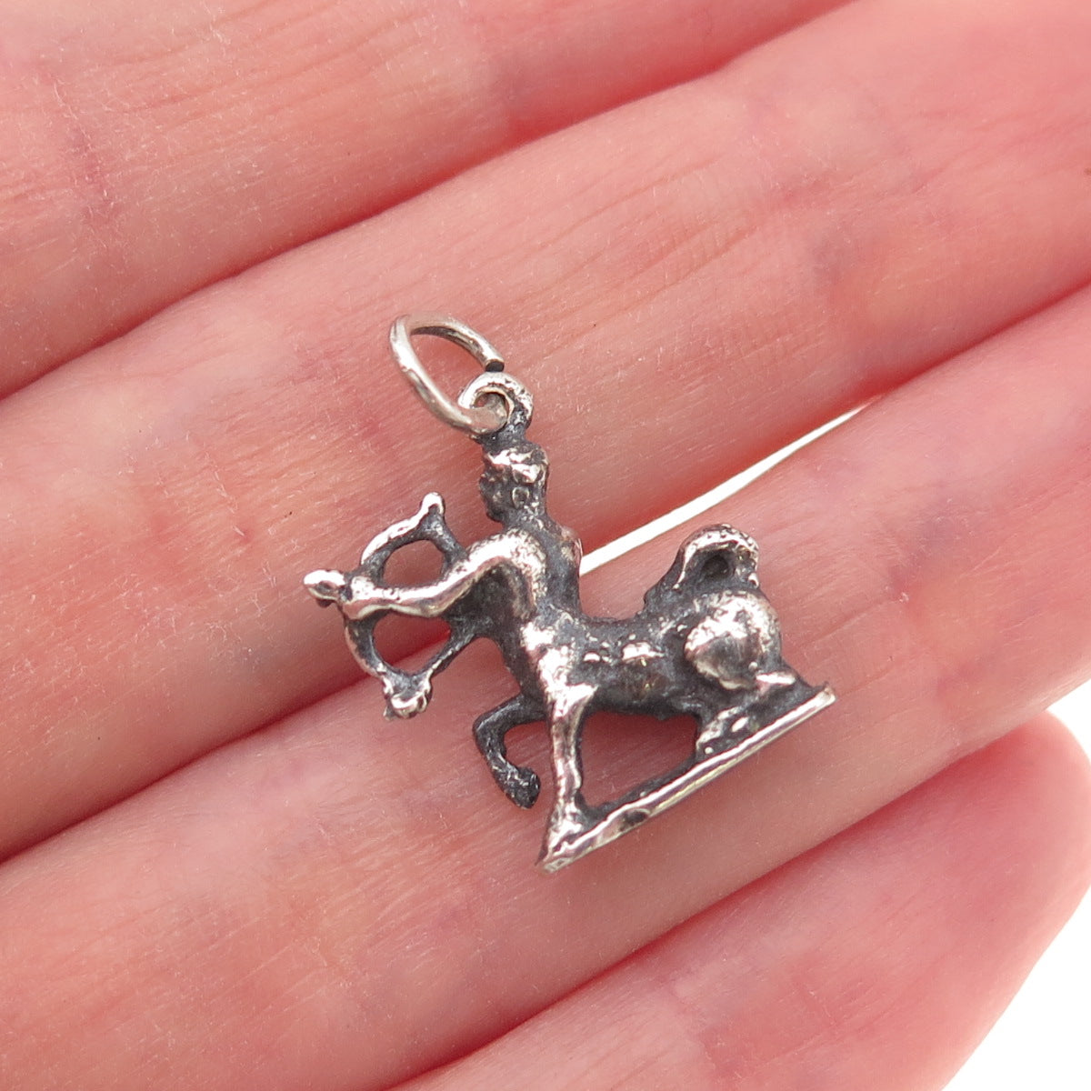 800 Silver Antique Art Deco Sagittarius Zodiac Sign Oxidized Charm Pendant