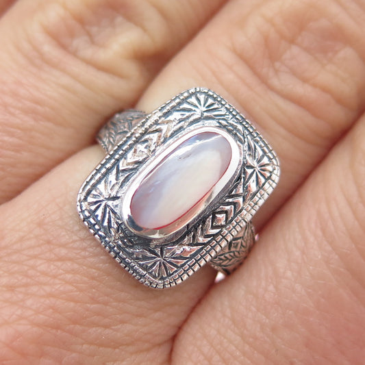 JACKSON HOLE 925 Sterling Silver Vintage Real MOP Oxidized Ring Size 7.25