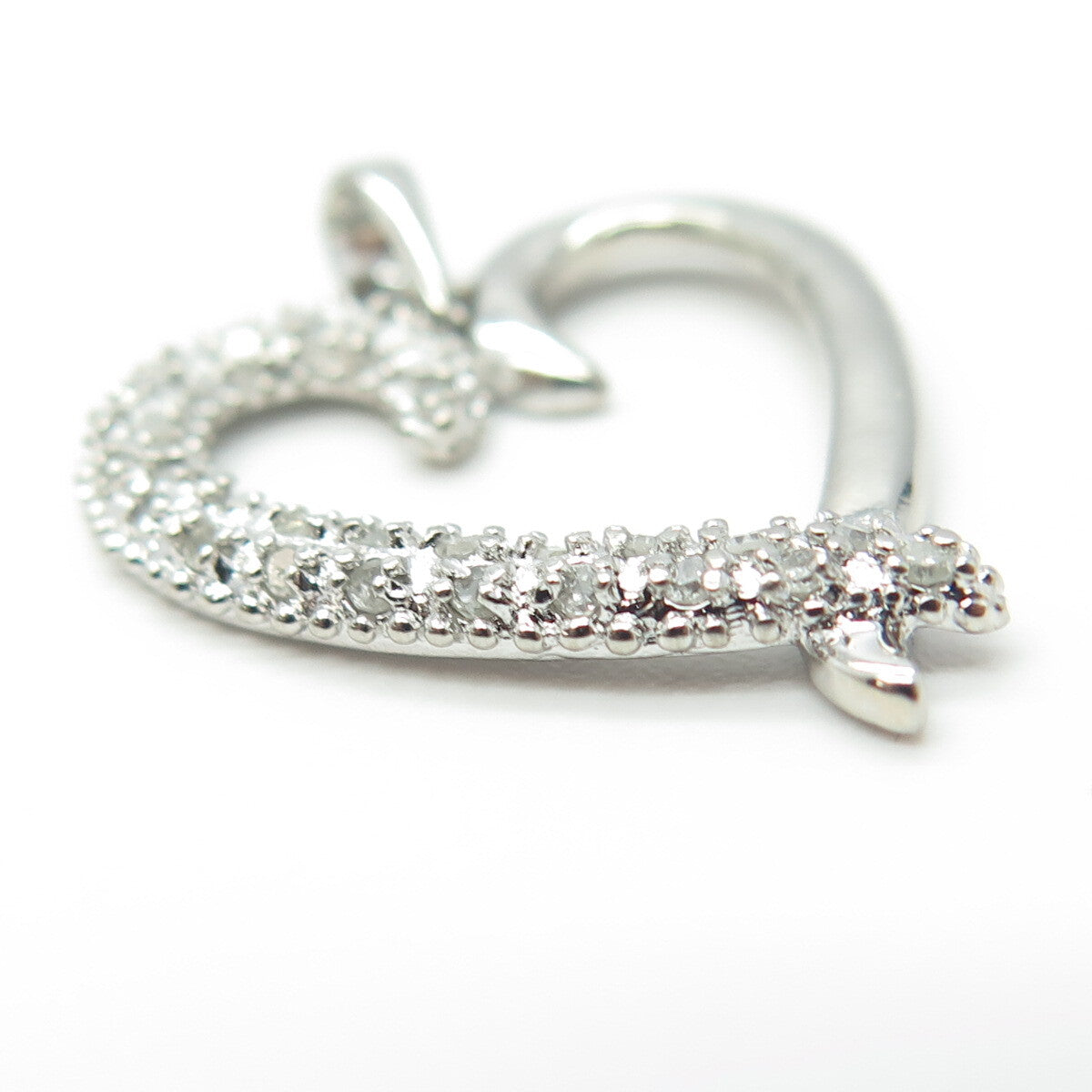 925 Sterling Silver Real Round-Cut White Diamond Open Heart Pendant