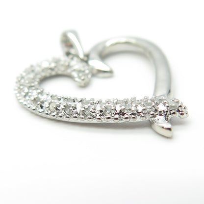 925 Sterling Silver Real Round-Cut White Diamond Open Heart Pendant