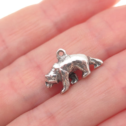 925 Sterling Silver Vintage Bear Oxidized 3D Charm Pendant