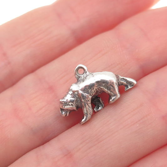 925 Sterling Silver Vintage Bear Oxidized 3D Charm Pendant