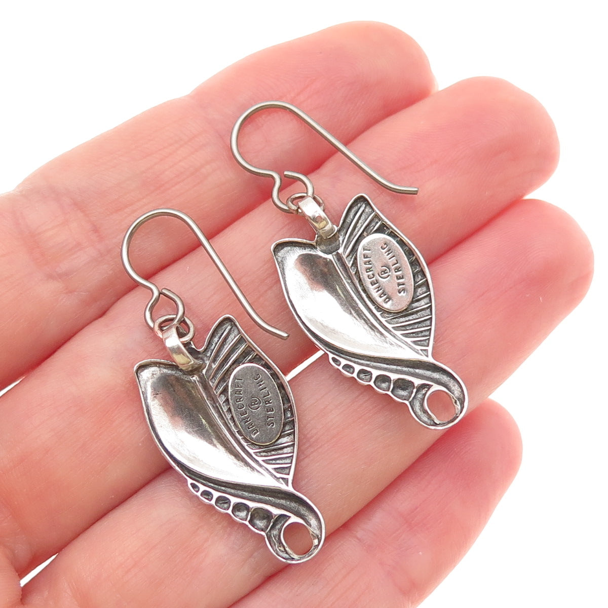 Danecraft 925 Sterling Silver Antique Art Deco Floral Oxidized Dangle Earrings