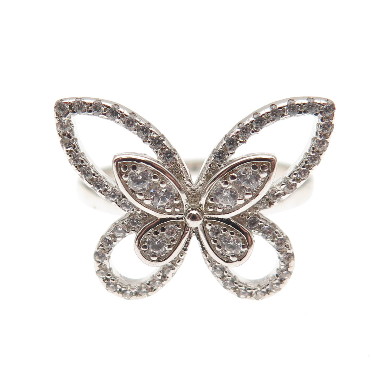 DSMK 925 Sterling Silver Round-Cut C Z Butterfly Ring Size 6