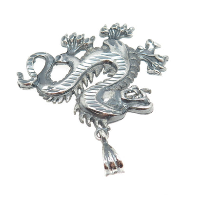 ONE OF A KIND 925 Sterling Silver Vintage Royal Dragon Oxidized Pendant