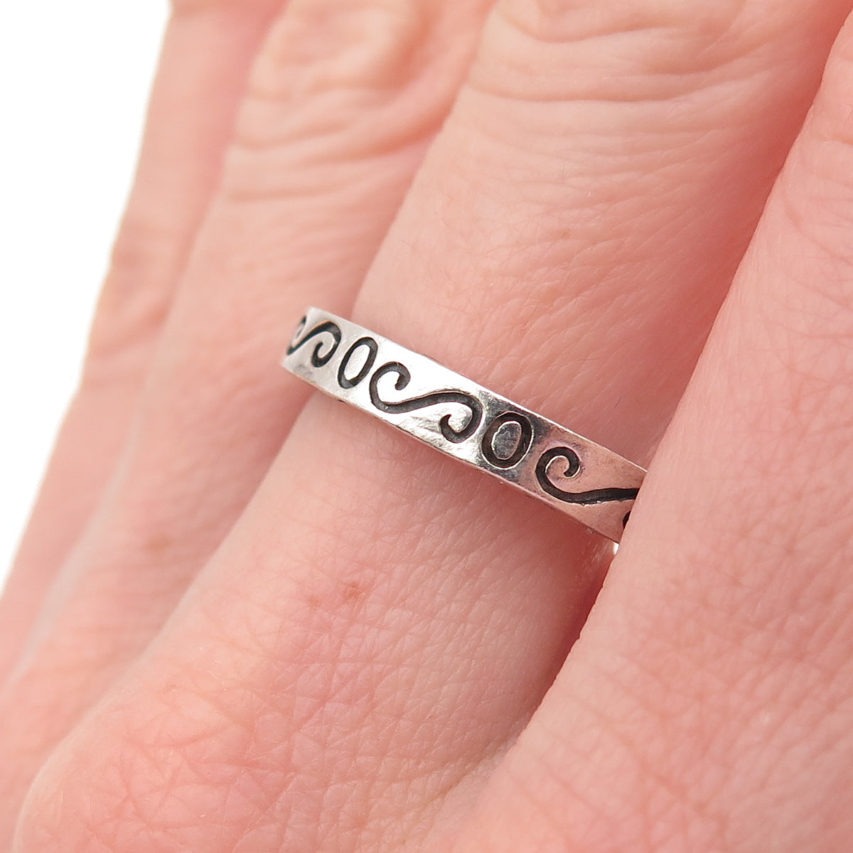 BOMA 925 Sterling Silver Vintage Swirl Stackable Band Ring Size 8.5