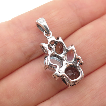 925 Sterling Silver Real Smoky Quartz Blue Topaz & Moonstone Charm Pendant