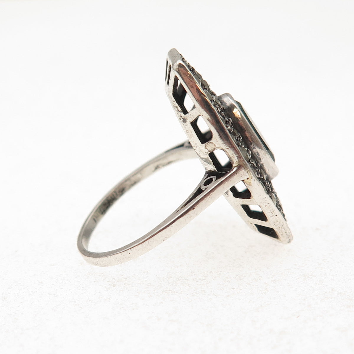 925 Sterling Antique Art Deco Germany Real Marcasite & Rhinestone Ring Size 5