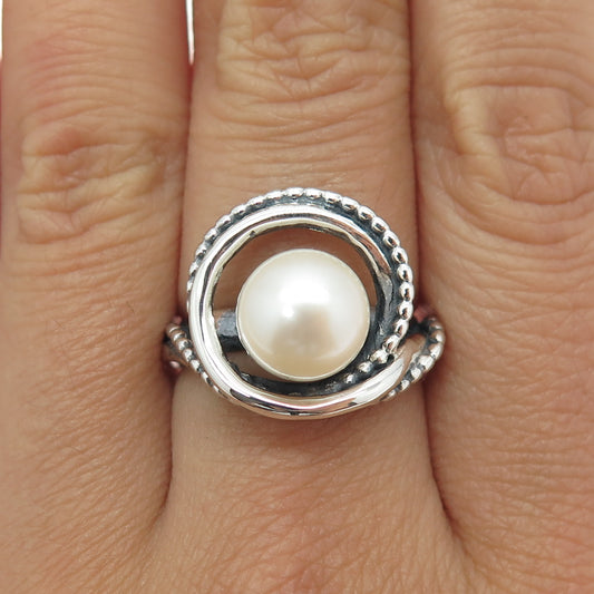 OR PAZ 925 Sterling Silver Vintage Israel Real Pearl Ring Size 7.25