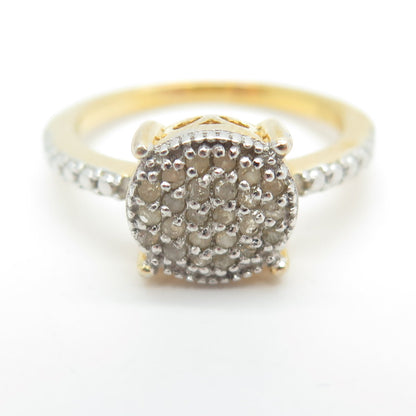 925 Sterling Silver Gold Plated Real Round-Cut Diamond Ring Size 6.25