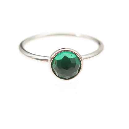 Pandora 925 Sterling Silver Green Crystal August Birthday Blooms Ring Size 7