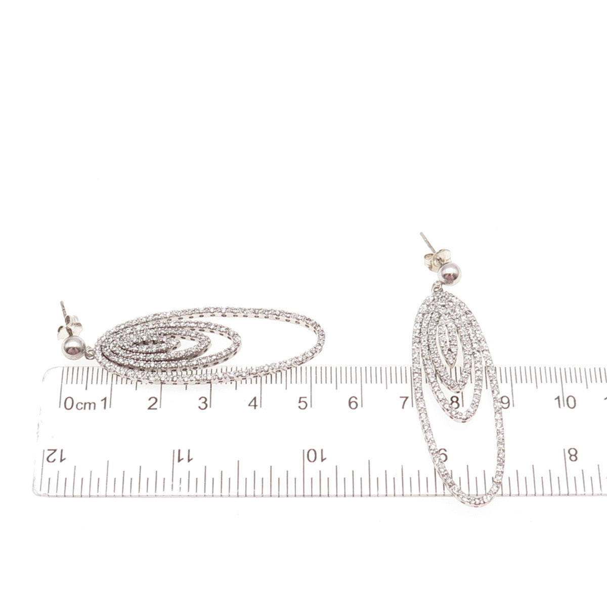 925 Sterling Silver Round-Cut C Z Multi-Circle Dangle Earrings