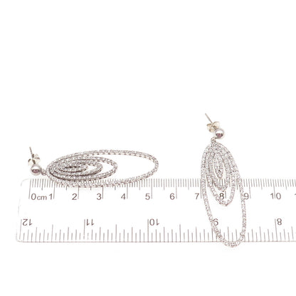 925 Sterling Silver Round-Cut C Z Multi-Circle Dangle Earrings