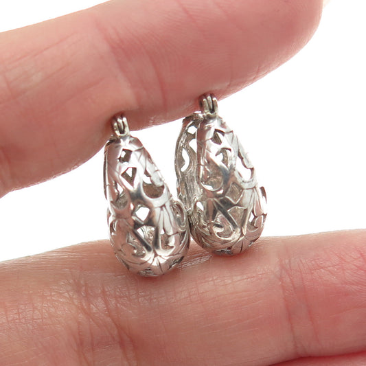 925 Sterling Silver Vintage Boho / Ornate Hinged Hoop Earrings