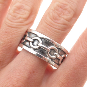 925 Sterling Silver Vintage Chain Link Oxidized Band Ring Size 14.5