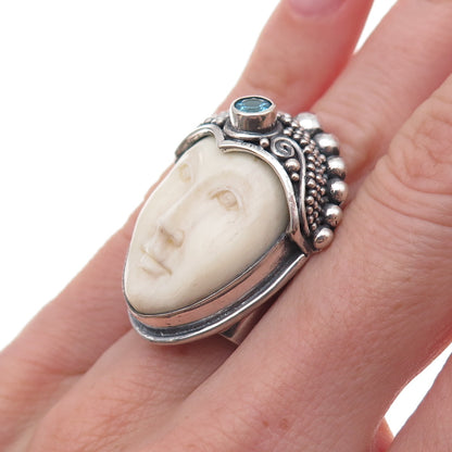 Sajen 925 Sterling Silver Vintage Blue Tourmaline Goddess Adjustable Ring Size 6