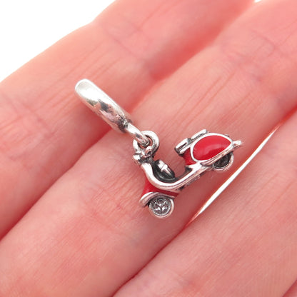 PANDORA 925 Sterling Silver Enamel Red Scooter Slide Dangle Charm
