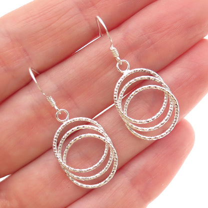 925 Sterling Silver Interlocked Circle Dangle Earrings