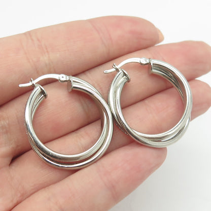 HAN 925 Sterling Silver Diamond-Imitation Interlocked Hoop Earrings