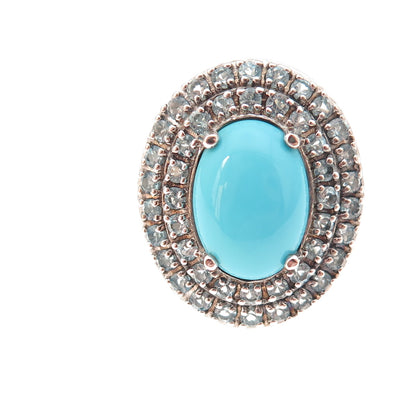 925 Sterling Silver Real Sleeping Beauty Turquoise & Blue Topaz Ring Size 8.25