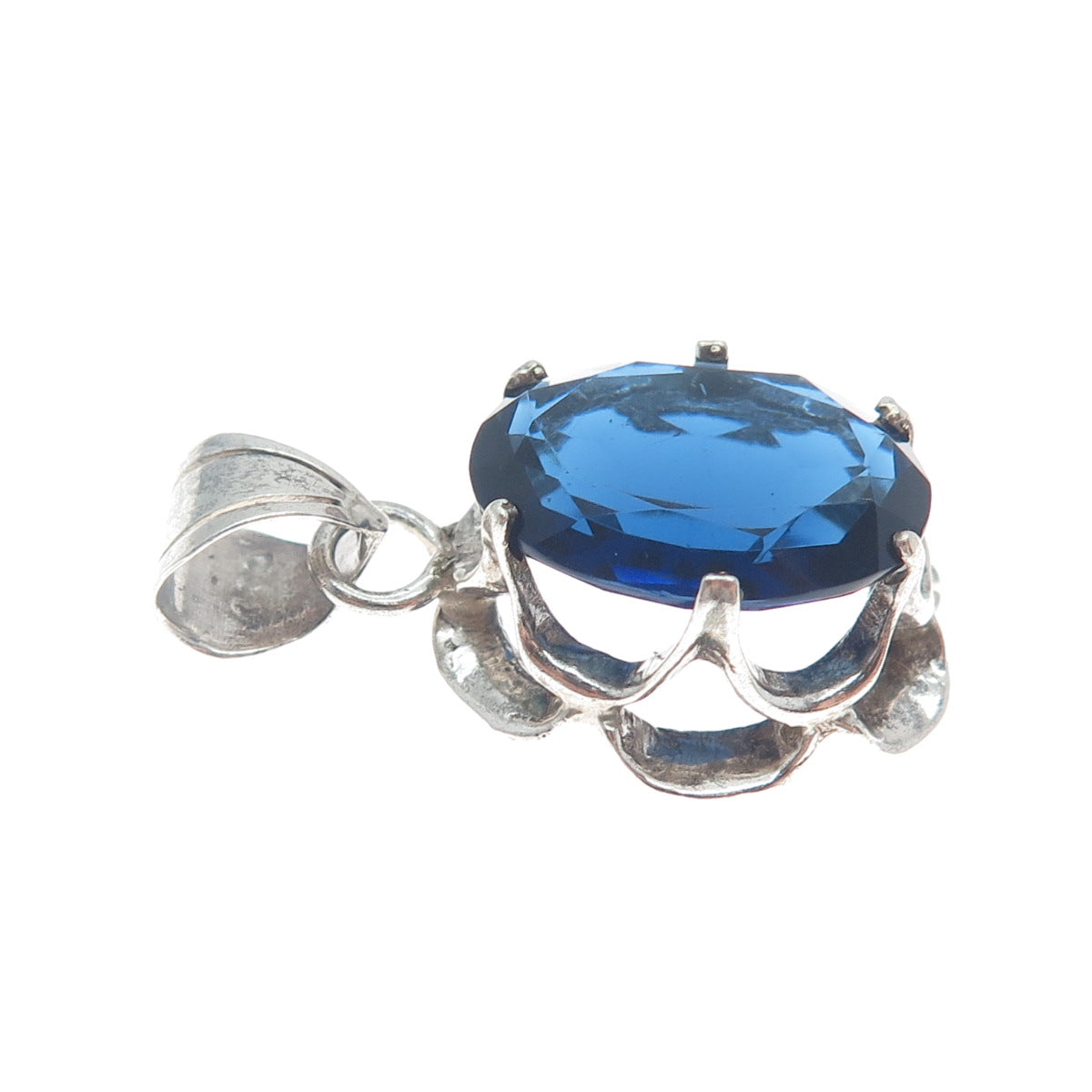 925 Sterling Silver Vintage Dark Blue C Z Oxidized Pendant