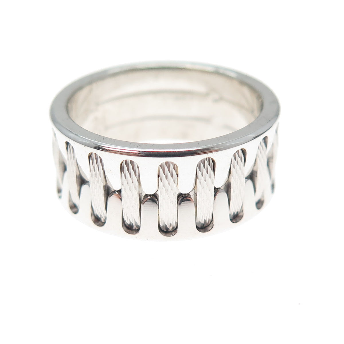 NEOS 925 Sterling Silver Textured Sewing Stitches Band Ring Size 7.75
