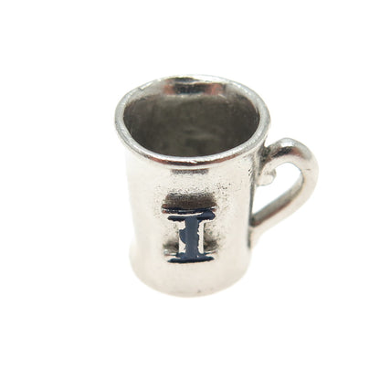 925 Sterling Silver Antique Art Deco Enamel Letter "I" Cup Minimalist Pendant