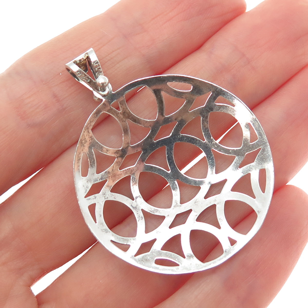 TAHARA 925 Sterling Silver Vintage Ornate Disc Oxidized Pendant
