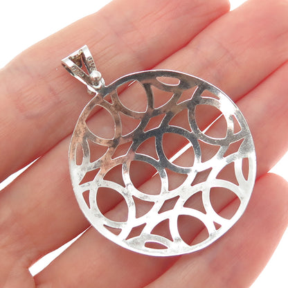 TAHARA 925 Sterling Silver Vintage Ornate Disc Oxidized Pendant