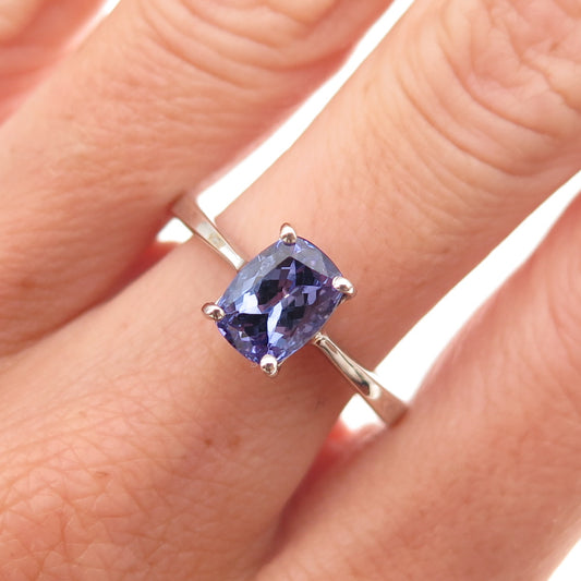 D'Joy 925 Sterling Silver Real Cushion-Cut Tanzanite Ring Size 8