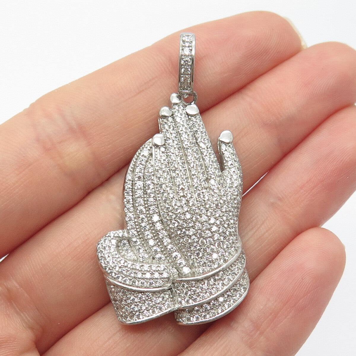 925 Sterling Silver REL C Z Hands In Prayer Pendant