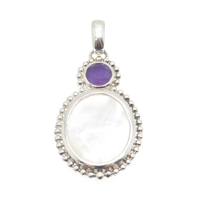 WHITNEY KELLY 925 Sterling Silver Vintage Real MOP & Amethyst Modernist Pendant