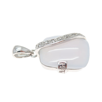 AK Aziz Kahili 925 Sterling Silver Real Chalcedony & Round-Cut C Z Charm Pendant