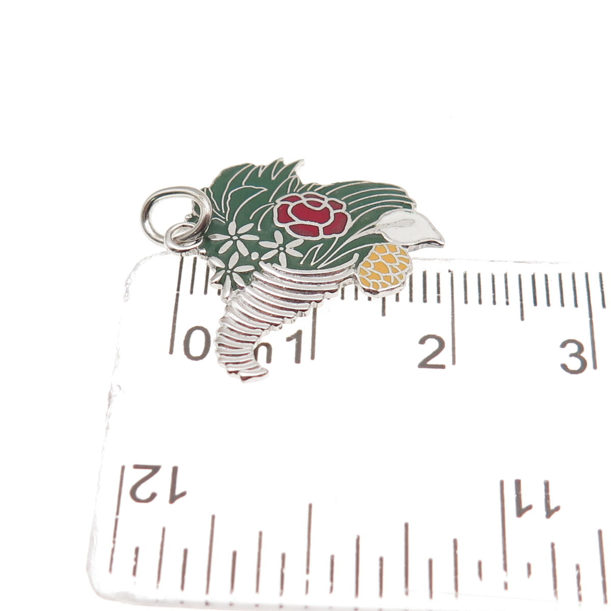 925 Sterling Silver Vintage Enamel Flower Bouquet Mini Charm Pendant
