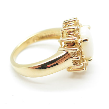 925 Sterling Silver Gold Plated Real Cabochon Opal & Citrine Ring Size 6