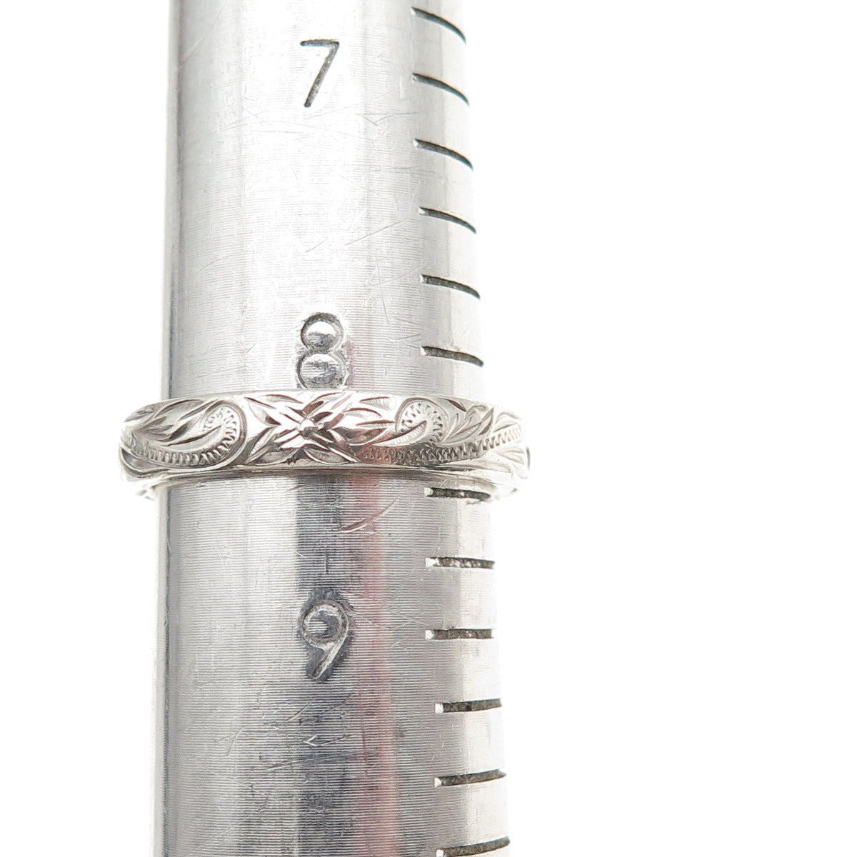 925 Sterling Silver Engraved Floral Wedding Band Ring Size 8.5