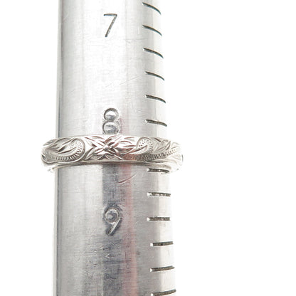 925 Sterling Silver Engraved Floral Wedding Band Ring Size 8.5
