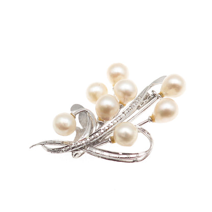 925 Sterling Silver Antique Japan Real Akoya Pearl Floral Pin Brooch
