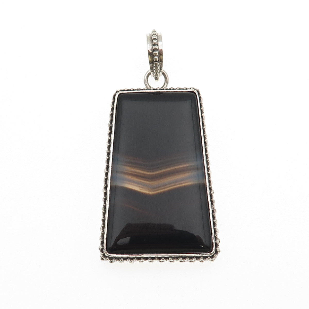 925 Sterling Silver Vintage Real Agate Large 46.1g Pendant